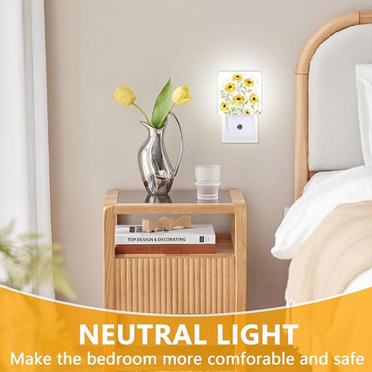 Watercolor Sunflower Night Light, Plug-into Vintage Floral Nightlight White LED Lamp, Energy Efficient Decor Desk Lamp for Bedroom Hallway Stairs Bathroom
