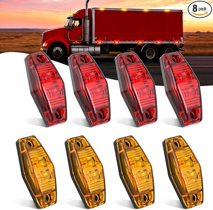 Nilight 2.5 Inch Oval Side Marker Clearance Light 2 LED 4 Amber & 4 Red 80LM High Lumen Waterproof Surface Mount 12V Direct Wire for Truck Trailer Boat RV Semi