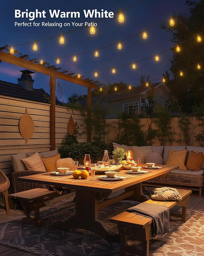 Brightown 100FT Solar String Lights Outdoor Waterproof with Remote, 31+2 LED Shatterproof Bulbs, Dimmable & Timable, 3 Light Modes - Commercial Grade Patio Lights for Garden Backyard Party Decor