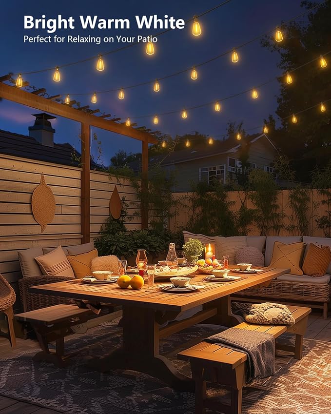 Brightown 38FT Solar String Lights Outdoor Waterproof with Remote, 15+1 LED Shatterproof Bulbs, Dimmable & Timable, 3 Light Modes - Commercial Grade Patio Lights for Garden Backyard Party Decor