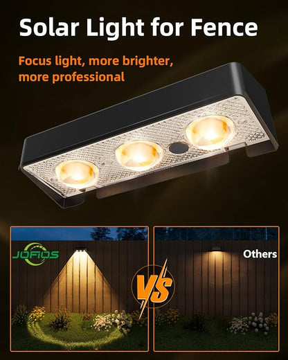 JOFIOS Solar Fence Lights 2 Pack, Warm White, Cool White and RGB Color Glow LED Solar Light, IP65 Waterproof Fence Lights Solar Powered for Patio, Deck and Wall