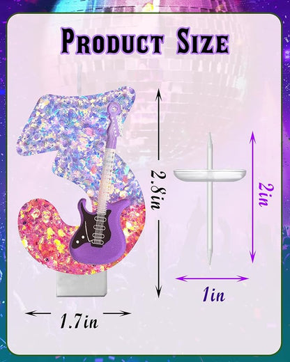 K-Pop Birthday Candle – Purple & Pink Glitter Music Theme Cake Candle with Guitar, Musical Party Decor for Girls, Teens, Kpop Fans (3)