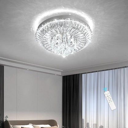 Crystal Chandelier 40W Modern Round Ceiling Light Fixture LED Raindrop Chandeliers Dimmable with Remote for Dining Room Living Room Entryway Hallway Bedroom Silver