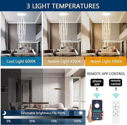 Modern Chandelier LED Dimmable Light for Staircase Enterway Ceiling Chandeliers with Remote Control for Villa Foyer White