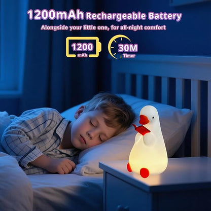AVEKI Goose Reading Light, Soft Squishy Silicone Duck Night Light for Kids Baby Toddler, Rechargeable LED Touch Lamp for Nursery Kids Room Bedroom Decor, Cute & Funny Gifts for Boys and Girls