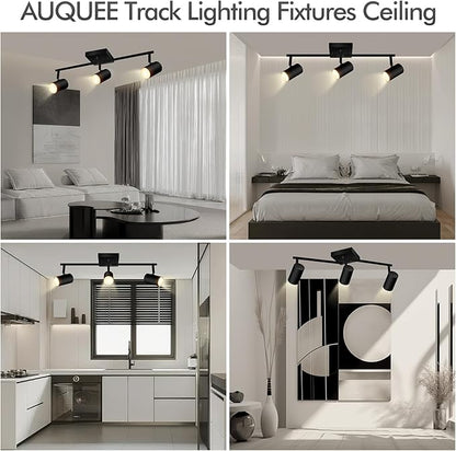 AUQUEE 3 Light Track Lighting Fixtures Ceiling, Black LED Track Lighting Kit, Modern Kitchen Track Lights with Rotatable Light Heads, Ceiling Spot Lighting for Living Room/Hallway/Bar, No GU10 Bulb
