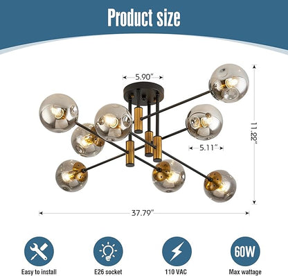 DDLLDESHI 8 Light Sputnik Ceiling Light Fixture Glass Globe Bubble Modern Chandelier for Dining Room Bedroom Kitchen Living Room Hallway Entryway Office