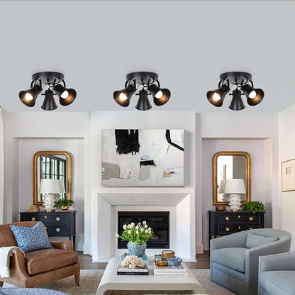 3-Light Industrial Track Lighting, Adjustable Round Kitchen Ceiling Light, Morden Black Flush Mount Directional Light for Kitchen, Hallway, Dining Room, Bathroom, Coffee Bar.