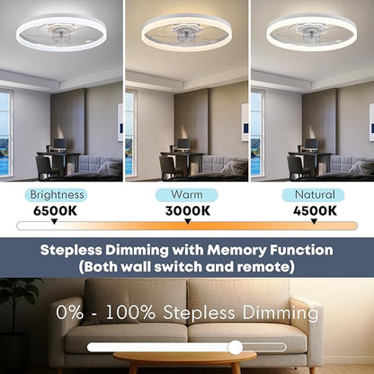 Fszdorj 23.6'' Ceiling Fan with Light, Upgraded Low Profile Fan, Flush Mount Ceiling Fan, 6 Speeds, Dimmable LED, App & Remote Control, Quiet DC Motor, for Bedroom, Living Room, F115 White