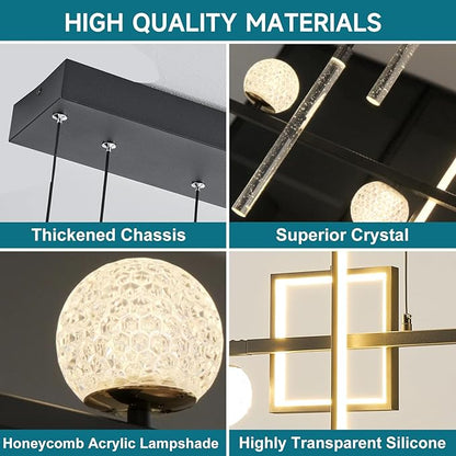 ORANOOR Modern LED Pendant Lights, 47in Dimmable Linear LED Chandelier Lighting, Square Black & Gold Dining Room Hanging Light Fixtures Kitchen Island Globe Pendant Light for Dining Table (4200lm)