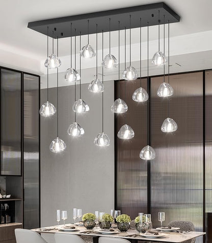 HAIXIANG W35 x D11.8 x H118 Rectangular Chandelier Bubble Crystal Balls Glam Chandeliers Dimmable Light High Ceiling Pendants Light Fixtures Adjustable Long Lights Black