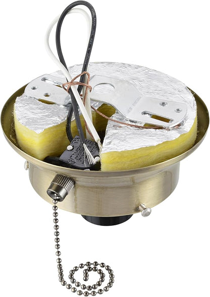 Aspen Creative 22101-07-1, Flush Mount Ceiling Fixture Shade Holder Kit with On/Off Pull Chain Switch in Antique Brass Finish 3-5/8" Fitter, 4-7/8" Diameter x 1-7/8" Height