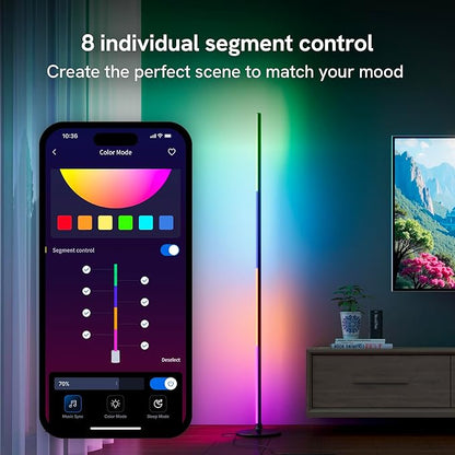 Aura Labs LED Corner Floor Lamp - RGBICW 4 Billion Colors - 90+ CRI & 1000 Lumens - App & Voice Control, Music Sync LED Lights - Standing Floor Lamp - Ambient Lighting - Bedroom, Living Room - 53 Inch