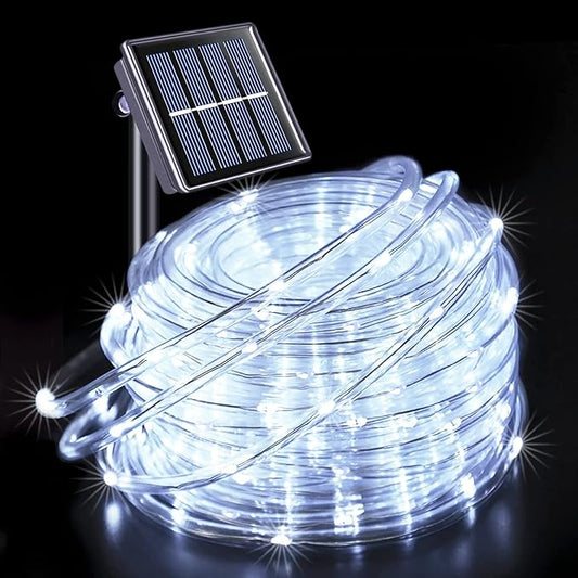 JMEXSUSS 200 LED Solar Rope Lights for Pool, 72ft 8 Modes Solar Rope Lights Outdoor Waterproof LED Solar Powered Rope Tube Fairy Lights for Fence,Gazebo,Yard,Walkway,Path,Garden Decor(White)