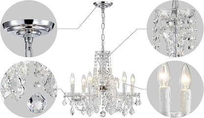 AGV LIGHTING Modern Chandelier Light Fixture, Crystal Pendant Raindrop Chandelier, Maria Theresa Silver Crystals Chandelier with 6-Lights, D20 X H18, Adjustable Chain Max 39"