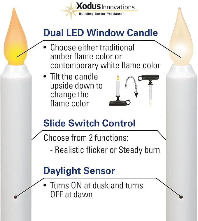 Xodus Innovations FPC1325P-6 Battery Operated LED Window Candle with New Hot Spot Technology and Dusk to Dawn Sensor and Choice of Amber or White Flame, Pewter/Silver