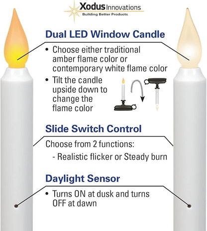 Xodus Innovations FPC1325B-6 Battery Operated LED Window Candle with New Hot Spot Technology and Dusk to Dawn Sensor and Choice of Amber or White Flame, Aged Bronze/Black Finish (Pack of 6)