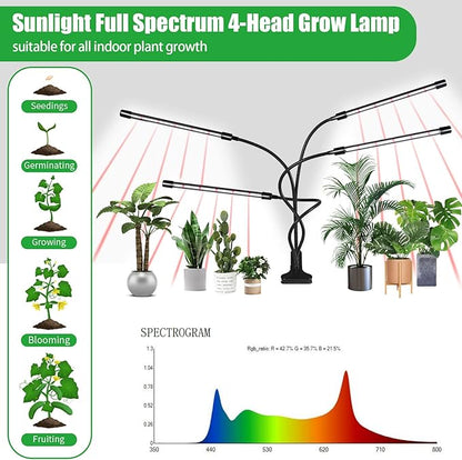 RWNTAO Grow Lights for Indoor Plants,168 LEDs Clip Plant Lights, Full Spectrum LED Plant Growing Lamps with Flexible Gooseneck, 3/9/12H Timer, 3 Spectral Modes, 10 Dimmable Levels, 4 Head