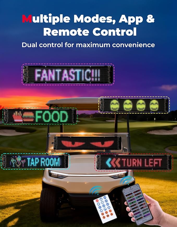KEMIMOTO Flexible LED Digital Display Screen, Programmable Eye Light for Car Windshield with Remote & App Control, Portable LED Sign for Golf Carts, Festivals, Bars, Home Decorations, Sports Events