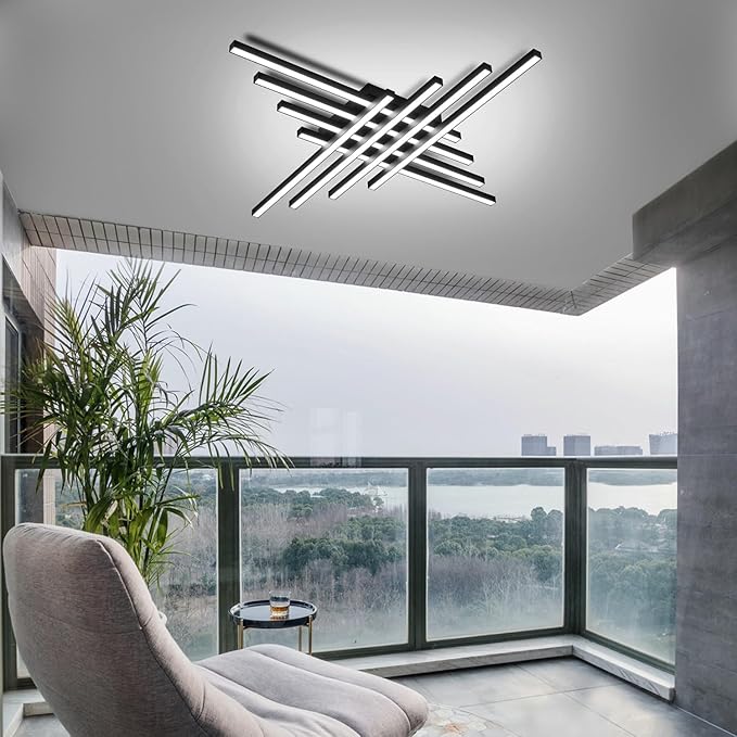 47" Black Modern LED Ceiling Light with Remote 3000K/4500K/6000K Close to Ceiling Lights Creative Design Ceiling Lamp for Bedroom Living Room Kitchen Hallway Dining Room(128W, 8 Lights)