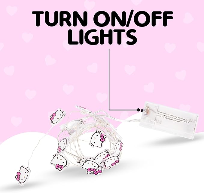 Silver Buffalo Hello Kitty Face with Pink Bow 20ct Decorative String Lights, 7 Feet Long, Battery Powered (Batteries Not Included), Pink LED, Indoor Use Only