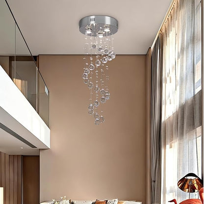 FRIXCHUR Spiral Flush Mount Chandelier Modern Raindrop Crystal Pendant Light for High Ceilings K9 Crystal Ball Chandeliers for Dining Room Bedroom Stair D11.8 H35.4