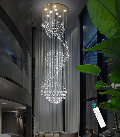 D24'' x H78'' Crystal Chandelier for Entryway High Ceiling Chandeliers Glam Chandelier Modern Large Raindrop Chandeliers LED Dimmable Light Fixtures for Staircaes Foyer Living Room Gold