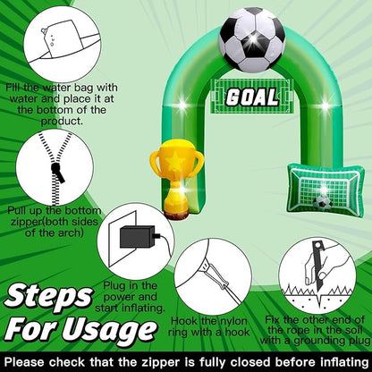 9 FT Giant Soccer Inflatable Arch for Soccer Birthday Party Decoration with “Goal” Banner 1 Blower and 5 LED Light for Soccer Field Club Team Coach Community Competition Outdoor Blow-up Decor