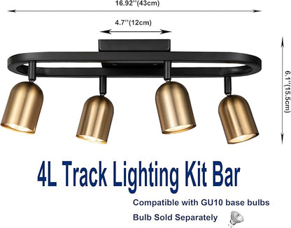 4 Light Modern Track Lighting Kit, Matte Black Brass Finish with Flexibly Pivot Shades,Decorative Ceiling Spot Light for Kitchen,Bedroom,Living Room,Hallway,Home Improvement