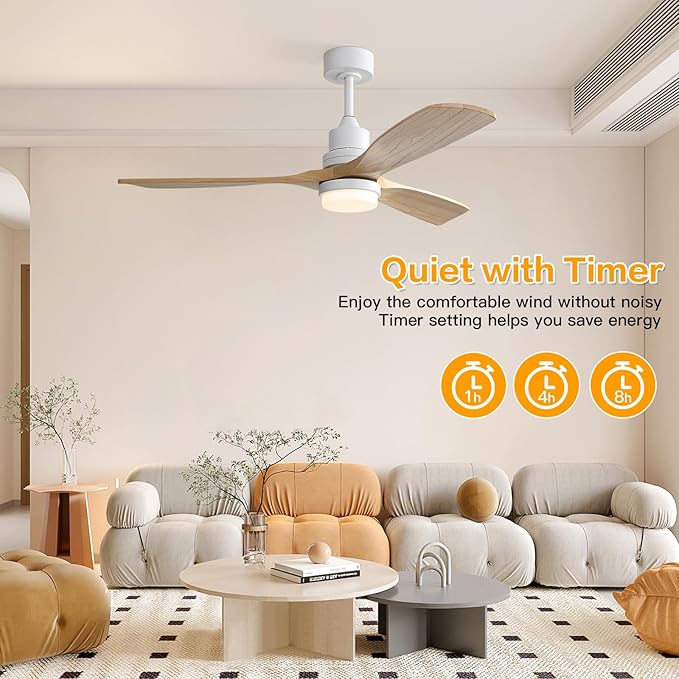 Sofucor Ceiling Fans with Lights, 52 Inch Modern Flush Mount Ceiling Fan with Remote, Low Profile Ceiling Fan for Bedroom Indoor Outdoor, 6-Speed 3 Blades Reversible DC Motor Dimmable Timer