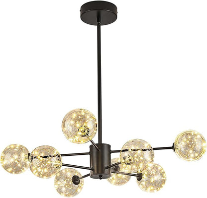 Modern Led Chandelier with Globe Glass,8 Light Dimmable Chandeliers for Dining Room,Pendant Lights Bubble Light for Dining Room,Farmhouse Kitchen Island,Living Room,Bedroom,Entrway,Hallway,3000-6000K