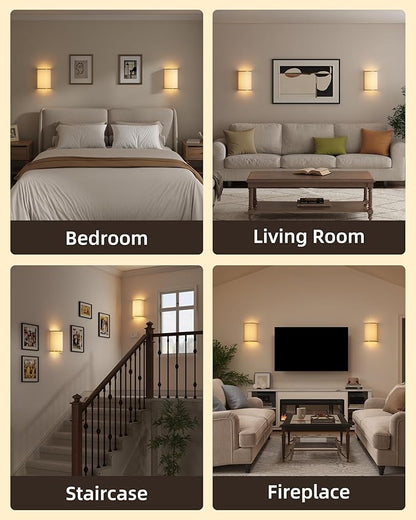 EZVALO Battery Operated Wall Sconce, Wireless Wall Sconces Set of Two with Remote, 3 Color & 80 RGB Rechargeable Wall Lights, Dimmable, Timer, Fabric Linen Shade Wall Decor for Bedroom (White)