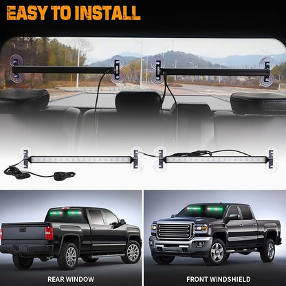 XRIDONSEN 2 in 1 Green White Emergency Strobe Traffic Advisor Light Bar 144 LED Warning Safety Interior Dash Windshield Lights Deck Split Mount for Volunteer Firefighter Vehicles Trucks (2x17.7 inch)