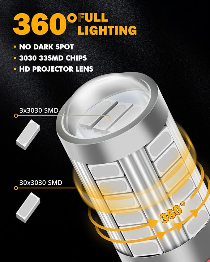 Auxbeam 7440 7443 LED Bulbs Brilliant Red for Tail Lights T20 7441 7444 Replacement Kit for Stop Brake Lights, 33-SMD LED Chips with Projector, Pack of 2 (Need Resistors)