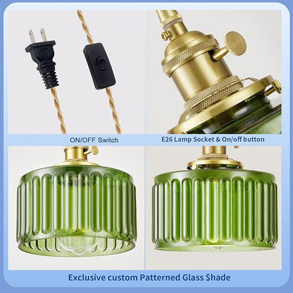 Plug in Pendant Light, Hanging Lights with Plug in Cord, Hanging Light Fixture with Clear Glass, E26 Pendant Lighting for Kitchen Island, Bedroom, Dining Room, Living Room-Green