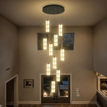 ykolupty Modern Chandelier 10-Lights Black Chandelier Lighting Fixture High Ceiling Chandelier Suitable for Living Room Staircase Villa, TP3030-10H