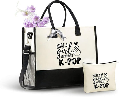 InnoBeta Kpop Gifts Canvas Tote Bag, Kpop Gifts for Teen Girl Kpop Lovers, Kpop Merch Stuff, Koren Tote Bag with Top Zipper Closure and Shoulder Strap for Birthday, Christmas