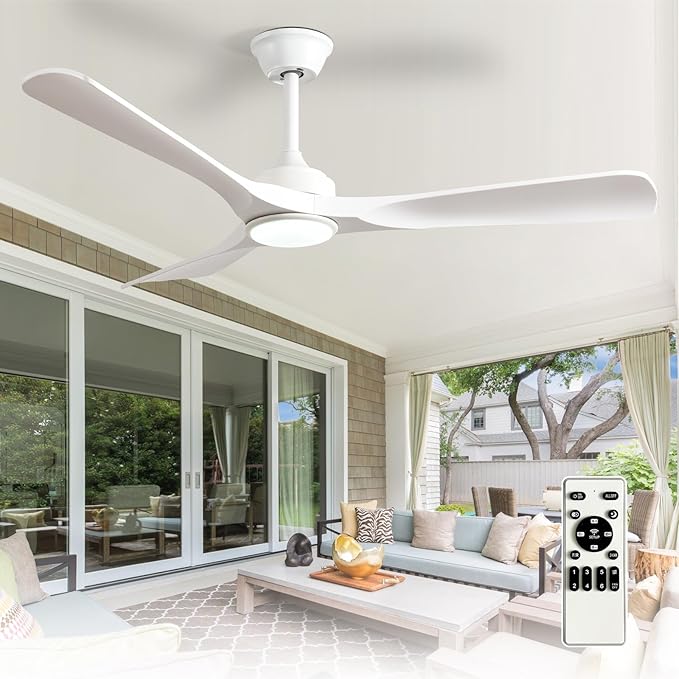 Depuley Ceiling Fan with Light and Remote: 52 Inch White 3 Blade Outdoor Fans for Patios - Dimmable Indoor Fan with Remote Control Fandelier Ceiling FansUltra Quiet DC Motor Reversible 6 Speed Timer