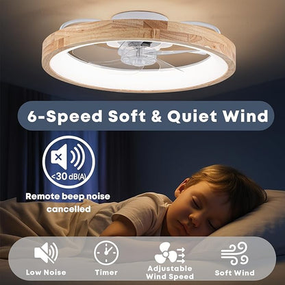 Fszdorj 20'' Ceiling Fan with Light, Upgraded Low Profile Fan, Flush Mount Ceiling Fan, 6 Speeds, Dimmable LED, App & Remote Control, Quiet DC Motor, for Bedroom, Living Room, F126 (20 INCH)