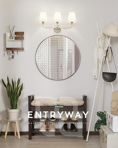 Bathroom Light Fixtures, Brushed Nickel Vanity Lights with Flared White Fabric Shade, 3 Light Wall Sconce, Modern Sconces Wall Lighting for Hallway Bedroom, VL837-BN-3