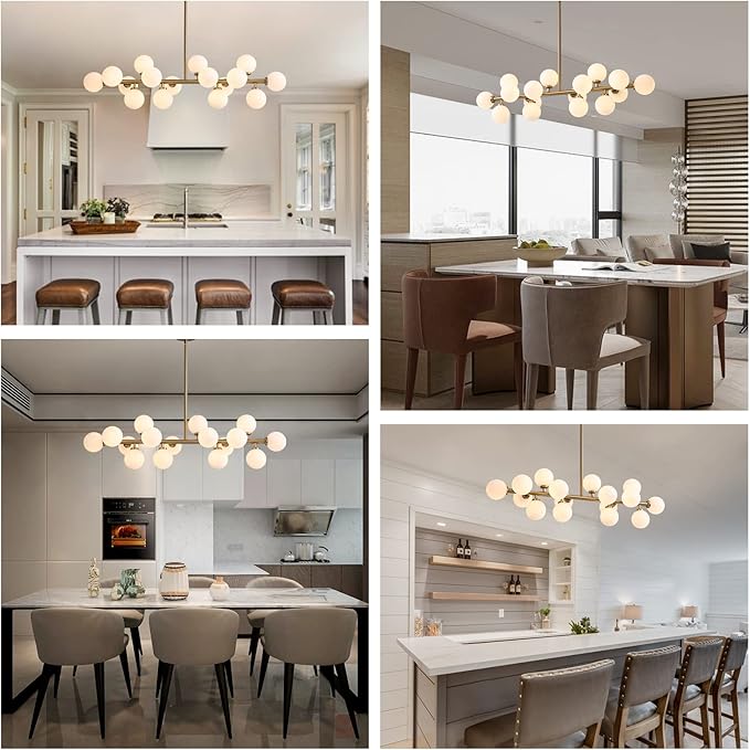 Mid Century Modern Gold Chandelier Rectangle Pendant Fixtures Linear Sputnik Chandeliers for Kitchen Island Dining Room Over Table