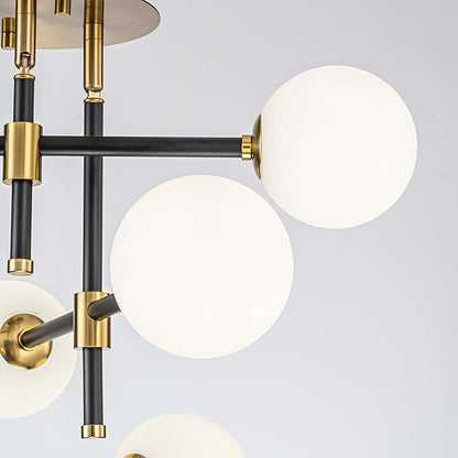 6-Light Rotatable Glass Bubble Ceiling Lights, Modern Flushmount Light Fixture for Dining Room, Bedroom, D20 * H15.5 inch, Milk Glass Bubble & Black & Gold Finish