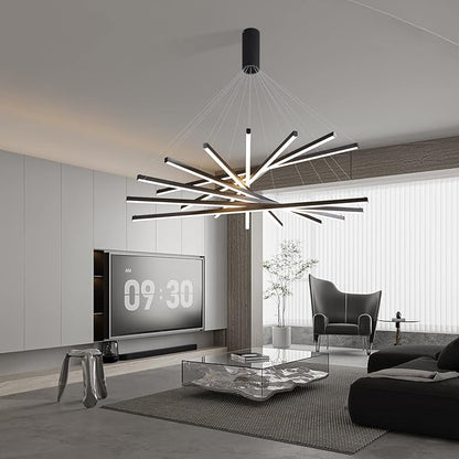 JAYMP Modern LED Chandeliers Dimmable Pendant Light Fixture for High Ceiling Living Room Dining Room Staircase Restaurant Sputnik Floating Sculptural Art Hanging Lamp (Black, 9-Lights)