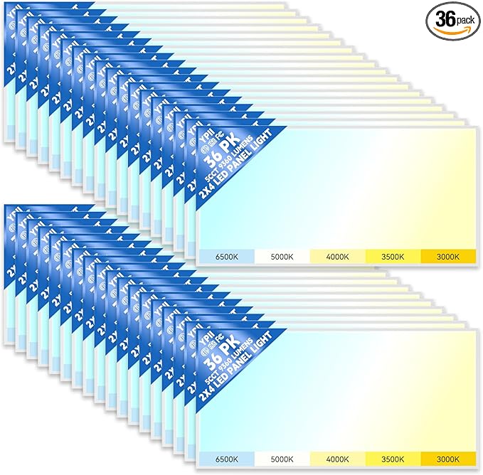 36Pack 2x4 LED Flat Panel Light LED Drop Ceiling Light Fixture, 5 CCT 3000K-6500K Adjustable & 5 Wattage Selectable Recessed Back-Lit Fixture for Office, ETL Listed