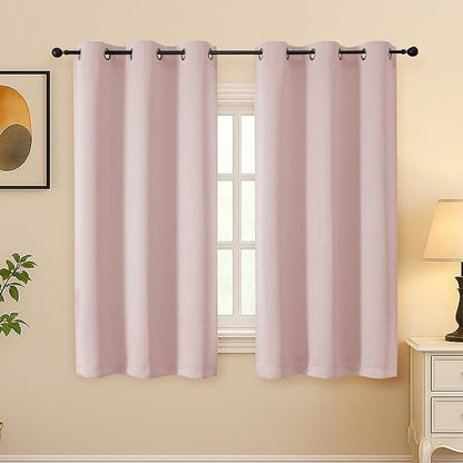 Simplebrand Blush Curtains for Bedroom 63 Inch Length 2 Panels Set, Room Darkening Thermal Insulated Energy Saving Curtains for Nursery, Grommet Solid Soft Window Treatment Drapes, W40 x L63