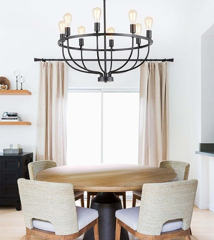 AMZASA 8 Lights Black Industrial Candle Chandelier Light Fixture for Dining Room Bedroom Living Room Kitchen Foyer UL Listed