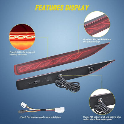 Nilight Rear Bumper Tail Light Compatible with 2019 2020 2021 2022 2023 2024 2025 Toyota Corolla Red Lens LED Reflector Bumper Lamp Brake Turn Signal Sequential Flashing Driving Taillights Replacement