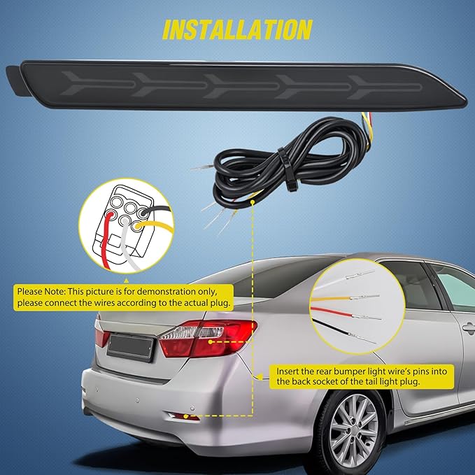 Nilight Rear Bumper Tail Light Compatible with 2006 2007 2008 2009 2010 2011 2012 2013 2014 Toyota Camry Smoke Lens LED Reflector Bumper Lamps Brake Turn Signal Sequential Flashing Driving Taillights