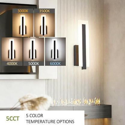 Tipace Hardwired Black Dimmable Modern LED Wall Sconce 2 Packs 3000K 3500K 4000K 5000K 6000K Indoor Wall Lights Up and Down Wall Mount Light for Living Room Bedroom Hallway Corridor(5CCT)