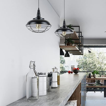 HMVPL Plug In Hanging Light Fixtures, Black Cage Plug In Pendant Light, Metal Outdoor Chandelier for Gazebo Porch, industrial Farmhouse Hanging Lamp for Kitchen Island Dining Room Bedroom Sink Hallway